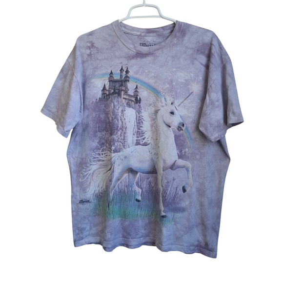 The Mountain Tops - The Mountain 2009 Unicorn W/ Castle Lilac Tie Dye SS Tee Large Whimsygoth EUC